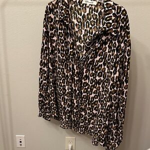 Diane Von Furstenberg Leopard Print Blouse in Black and Brown